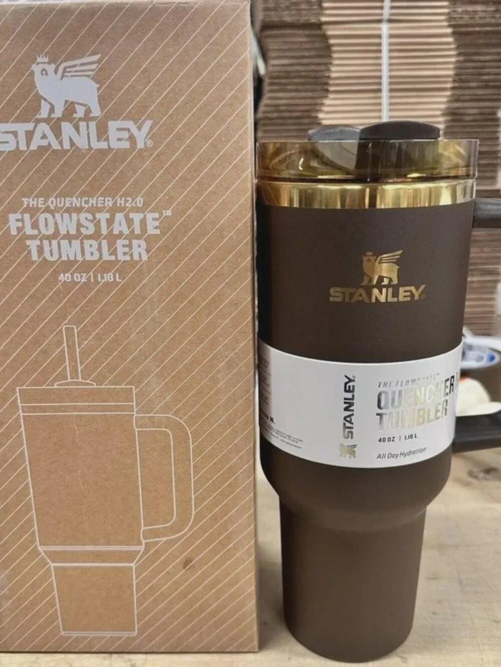 Chocolate Gold 40oz Quencher Style Insulated Tumbler with Handle & Straw